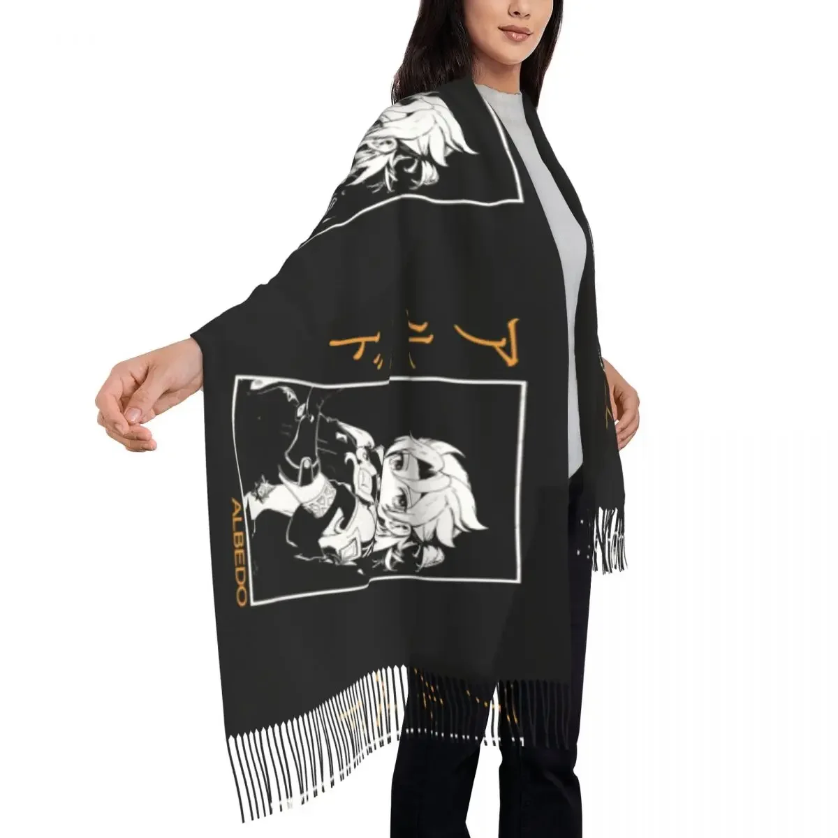 Outdoor Sjaal Winter Albedo Sjaals Wrpas Genshin Impact Anime Designer Bufanda Dames Retro Hoofddoeken