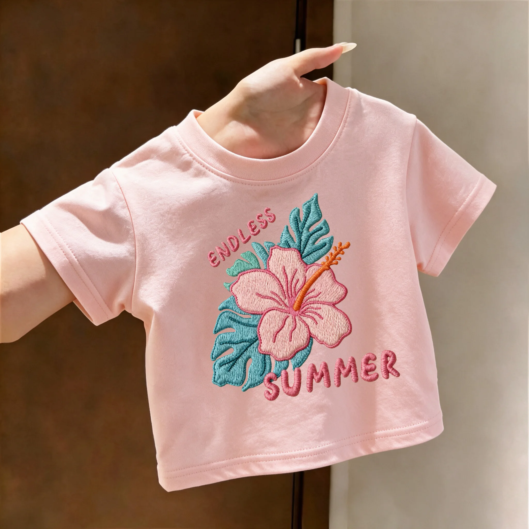 Kids Summer Cotton T Shirt Cute Hibiscus Tropical Graphic Casual Short Sleeve Tee for Boys Girls Endless Summer Holiday Tops