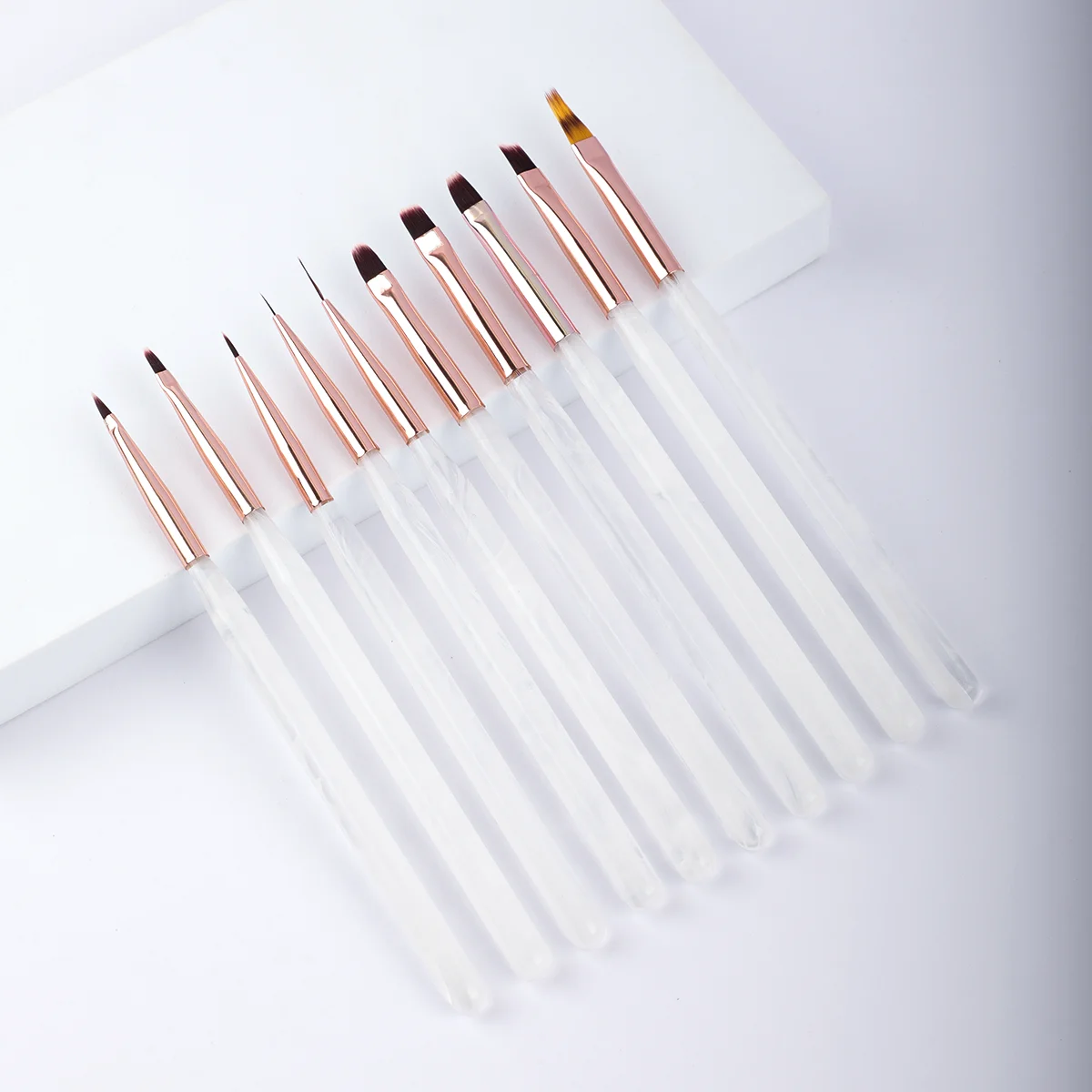 

10Pcs Nail Art Set Kit white Acrylic Brushes Marble UV Gel Pens Ways Dotting Pens Fine Liner Details Brush Nail art tool