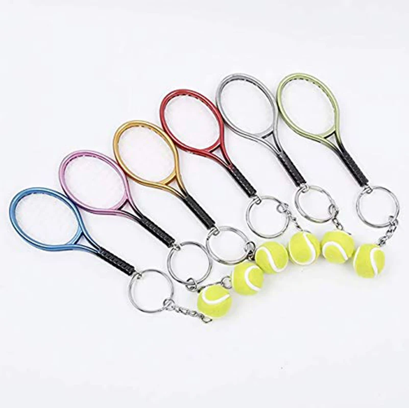 48Pcs Simulation Tennis Racket Keychains Sport Accessory Charms for Backpack Zipper, Tennis Club Favors & Athletes Small Gifts