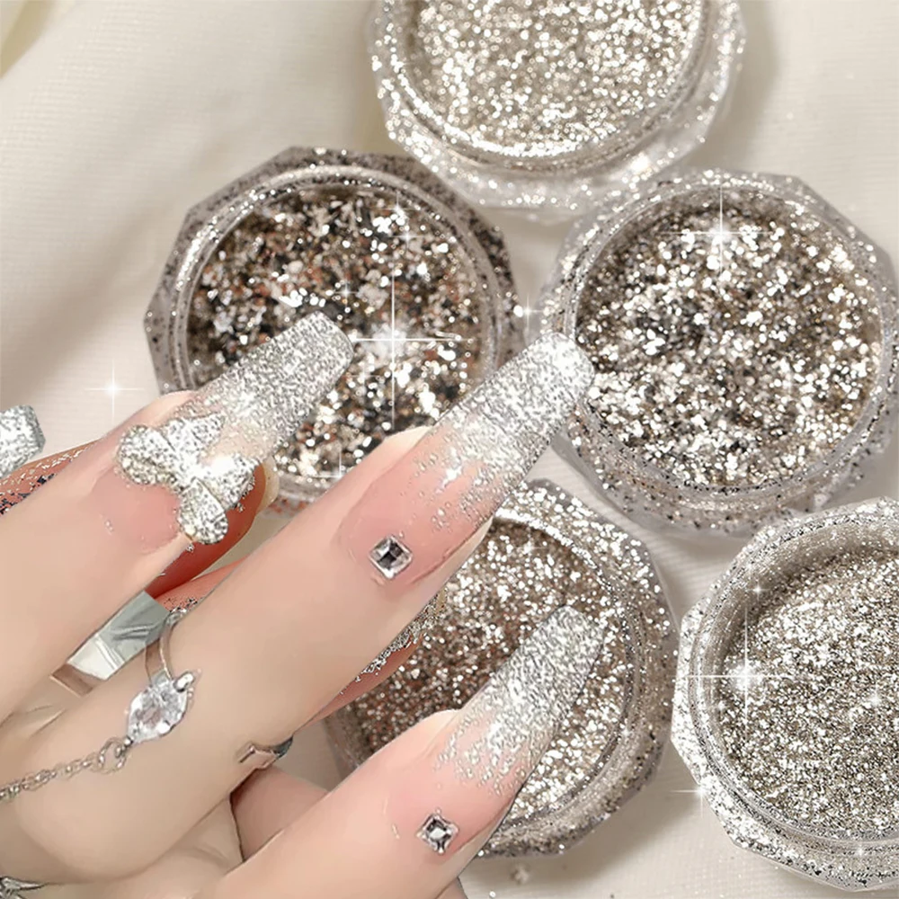 

4Jar Galaxy Explosion Sparkle Opal Nail Powder Silver Holo Chrome Pigment Ultra-Thin High-Shine Glitters Foil Flake For Manicure