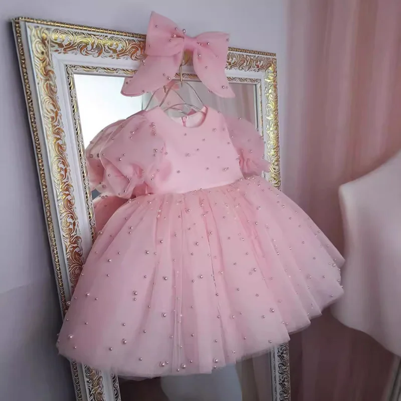 Girls' New High-End Dress Short-Sleeved Host Piano Performance Birthday Flower Girl Puffy Gauze Princess Dress