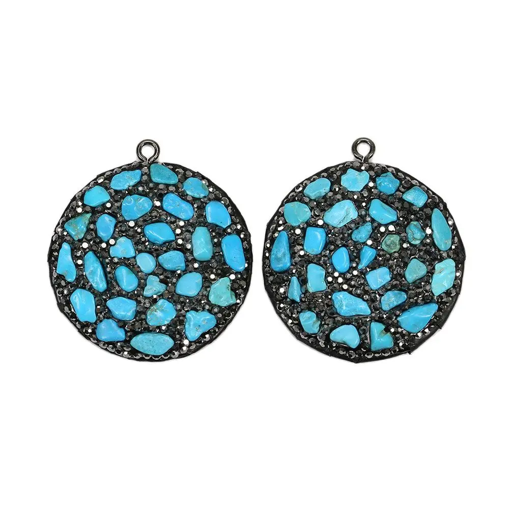 

APDGG 2Pcs Big 40MM Blue Turquoise Round Coin Sun Black CZ Paved Pendant Charms For Necklace Earrings Jewelry Making DIY