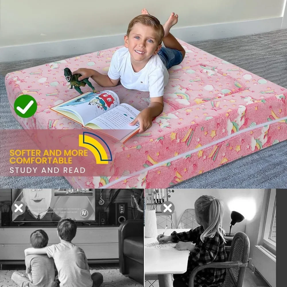 Cadeira conversível de espuma de unicórnio de pelúcia para crianças, sofá de sala de jogos, sofá dobrável, sofá de brincar infantil que brilha no escuro, sofá infantil para