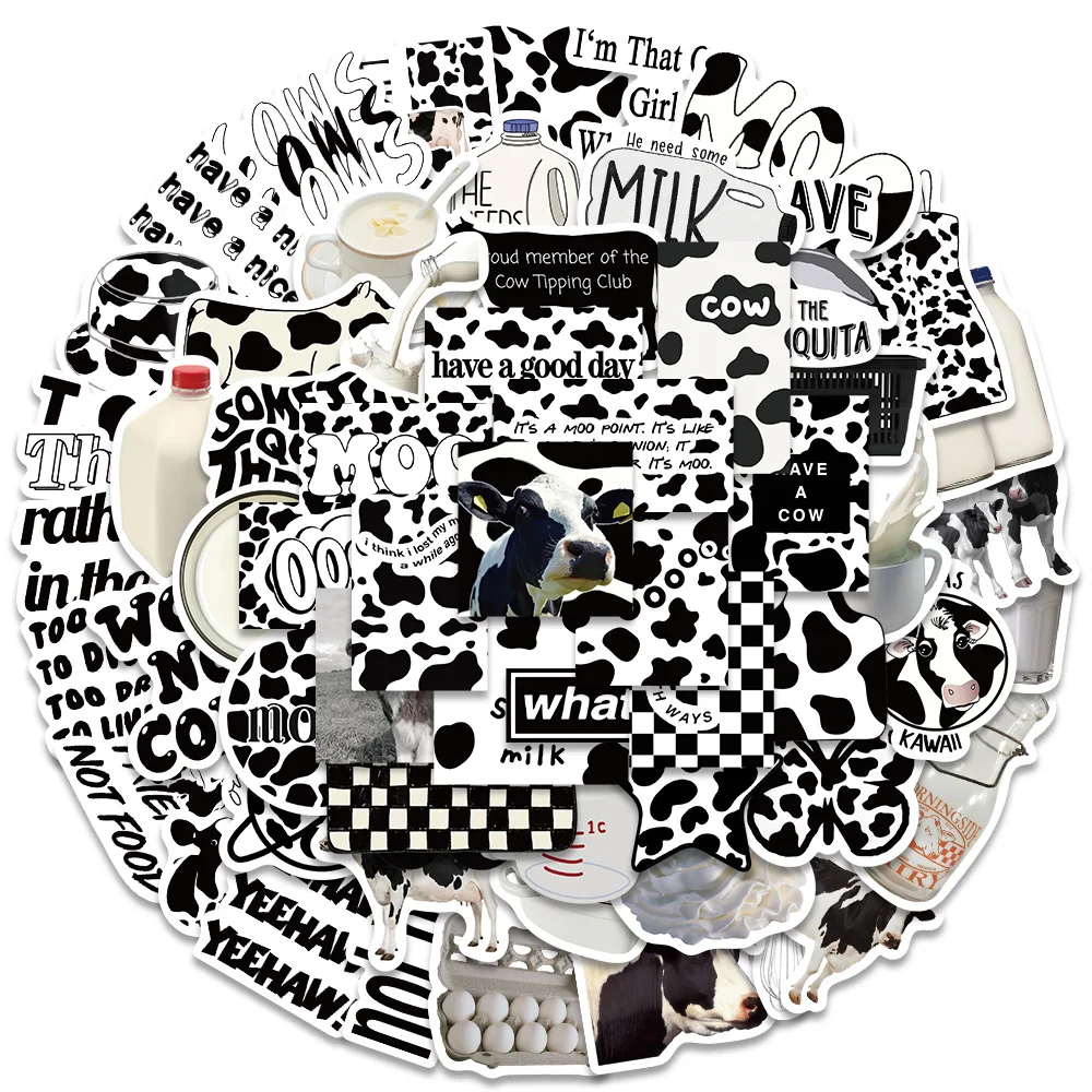 

65pcs Vinyl Laptop Decals Black White Milk Cow Stickers For Luggage Guitar Fridge Phone Waterproof Graffiti