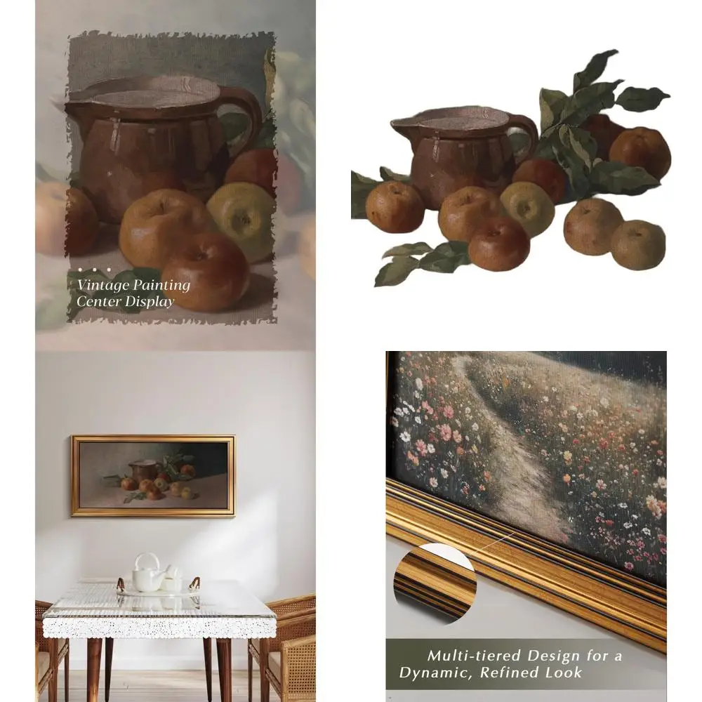 

Vintage Gold Framed Apples Oil Painting - Large Cottagecore Wall Art for Living Room, Bedroom, Kitchen & Bathroom (20x40)
