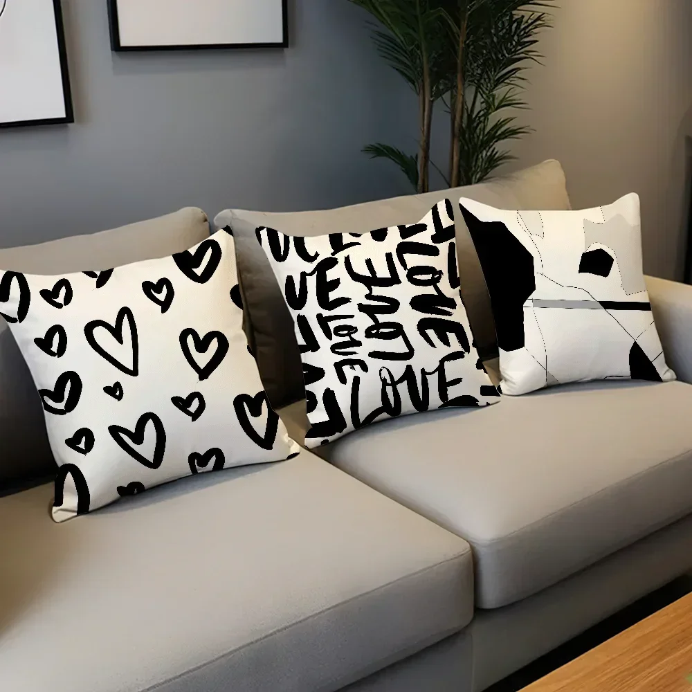Black Comfortable Abstract Soft Stripe Pillow Case White Art Sofa Geometric Living Room Home Office Decor Protective Covers - view 4