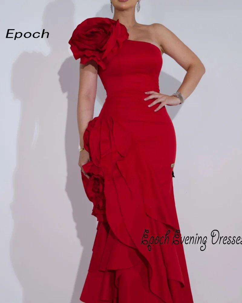 Epoch Formal Occasion Prom Dress فساتين السهرة One-Shoulder Elegant Ruched 3D Flower Homecoming Party Gown For Sexy Women 2024