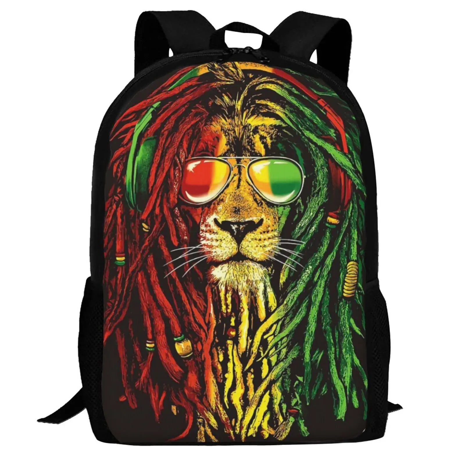 

Lion School Backpack for Men Women Cool Jamaica Reggae Rasta Lion Sunglass Bookbag Teens Boys Girls Casual Daypack School Bags