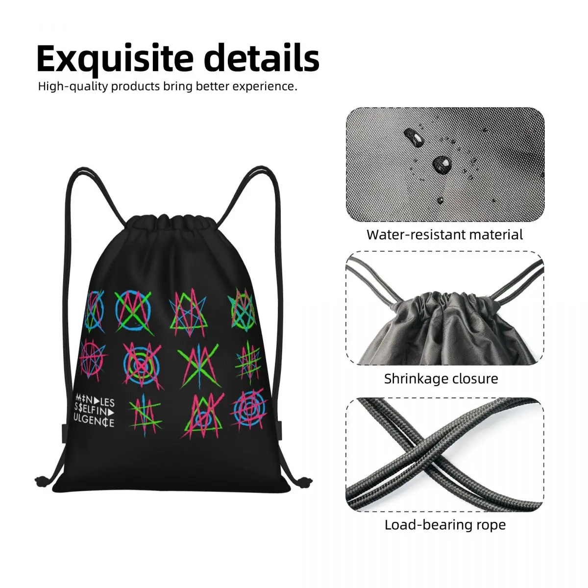 Mochila personalizada Msi Mindless Hip Hop Punk Rock con cordón, bolsa de gimnasio deportiva para hombres y mujeres, paquete de Compras Eléctricas