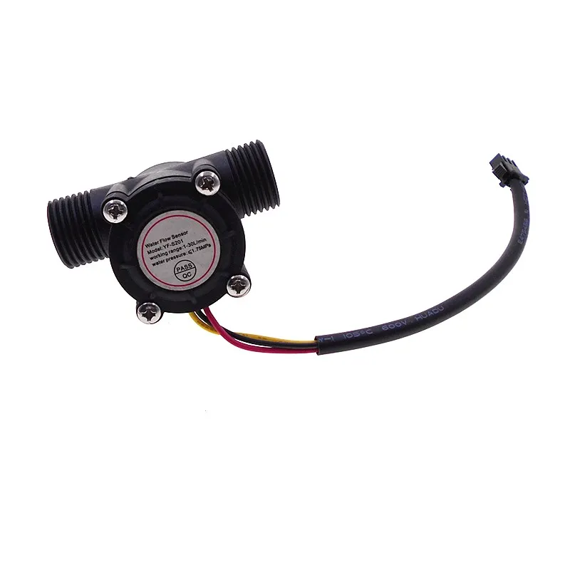 Sensor de flujo de agua YF-S201, interfaz G1/2 de 4 puntos, dispensador de agua, caudalímetro Hall, negro y blanco