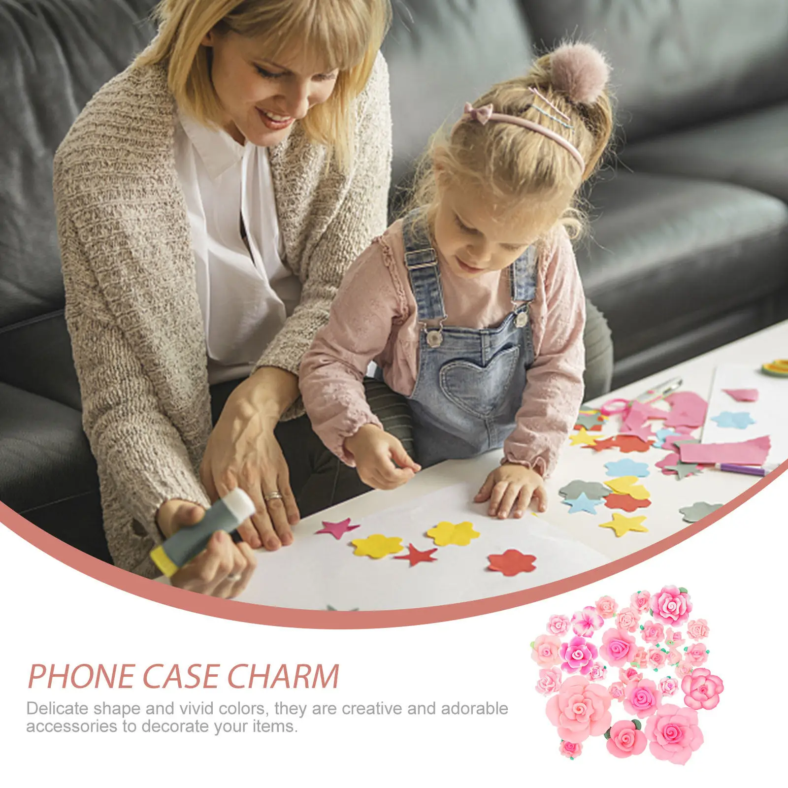 28Pcs Soft Polymer Clay Flower Charms DIY Craft Ornament Set for Phone Case Decor Creative 3D Flower Accessories Craft