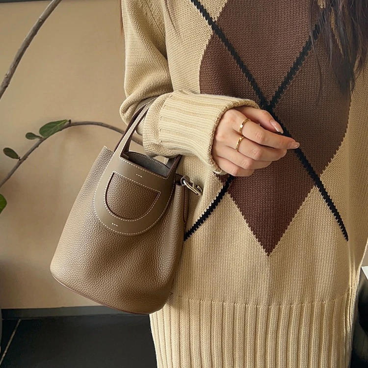 2025 New Women Togo Head Layer Cowhide Bucket Bag Handbag Shoulder Crossbody Pig Nose Vegetable Basket Hand Bill Genuine Leather