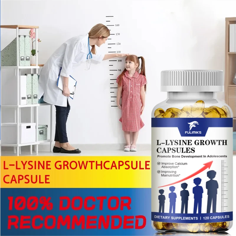 Natural Organic L-Lysine Growth Capsules Promotes Bone Health and Growth, Helps Built Collagen, Improve Calcium Absorption