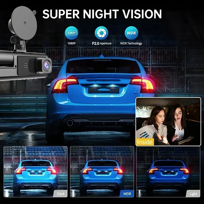 1080P جهاز تسجيل فيديو رقمي للسيارات واي فاي APP 3/2 عدسة داش كام للسيارات كاميرا لمسجل السيارة فيديو كاميرا أمامية وخلفية للرؤية الليلية داشكام