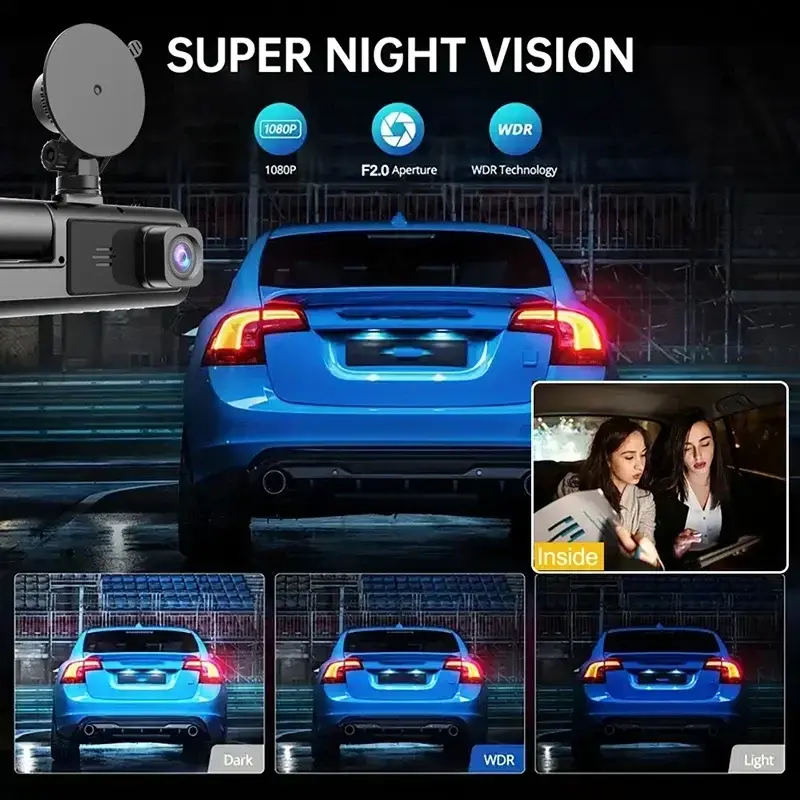 1080P جهاز تسجيل فيديو رقمي للسيارات واي فاي APP 3/2 عدسة داش كام للسيارات كاميرا لمسجل السيارة فيديو كاميرا أمامية وخلفية للرؤية الليلية داشكام - 5