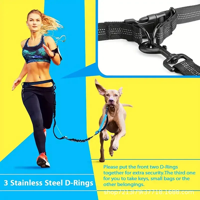 Dog Running Leash Waist Belt Hands Free Leash Reflective Adjustable Bungee Rope Pet Training Lead for Jogging Walking Hiking Out