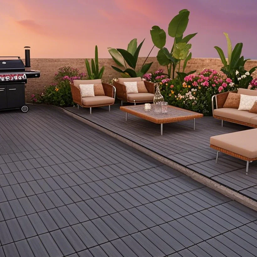 44 قطعة من بلاط أرضيات الفناء، 30 سم × 30 سم مربع مقاوم للماء للاستخدام في الهواء الطلق في جميع الأحوال الجوية، بلاط أرضيات متشابك من البلاستيك، بجانب حمام السباحة B