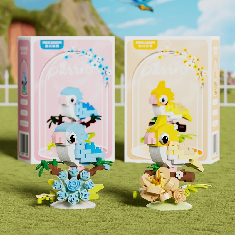 Blocs de construction éducatifs créatifs pour perroquets et oiseaux, architecture d'apprentissage élégante avec des fleurs colorées, jouets pour oiseaux