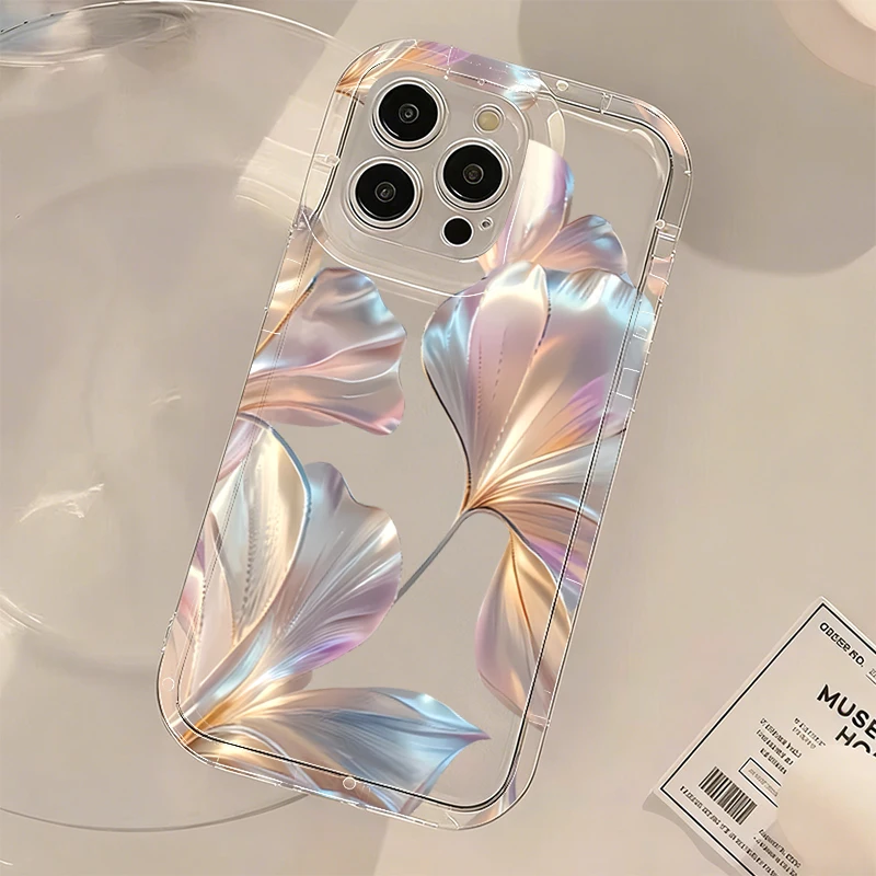 Colorful Metallic Ginkgo Print Phone Case For Xiaomi Redmi Note 13 12 11 10 Pro Plus Redmi13 13C 4G 5G Transparent Soft Case view 2