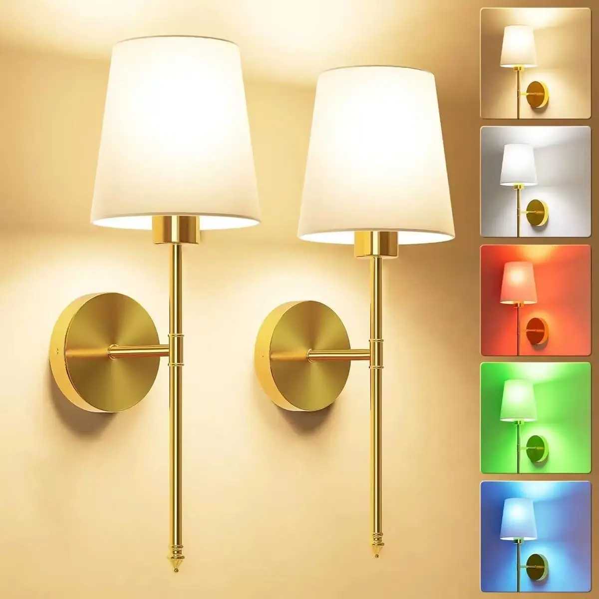 

Battery Operated Wall Lamp, Gold Rechargeable Wall Lights with Bulb,10 Colors Wireless Wall Lamps for Bedroom Living Room