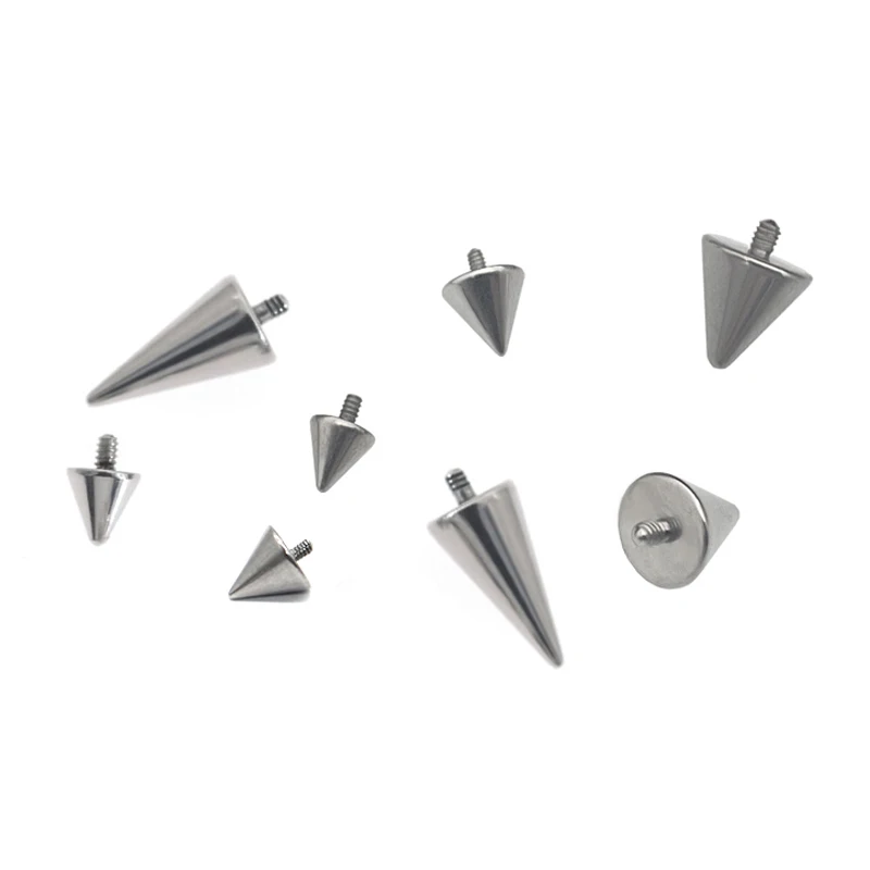10PC Titanium Alloy Spiked Conical Demon Lip Stud Earring Brow Piercing Replacement Head 0.9 External Thread