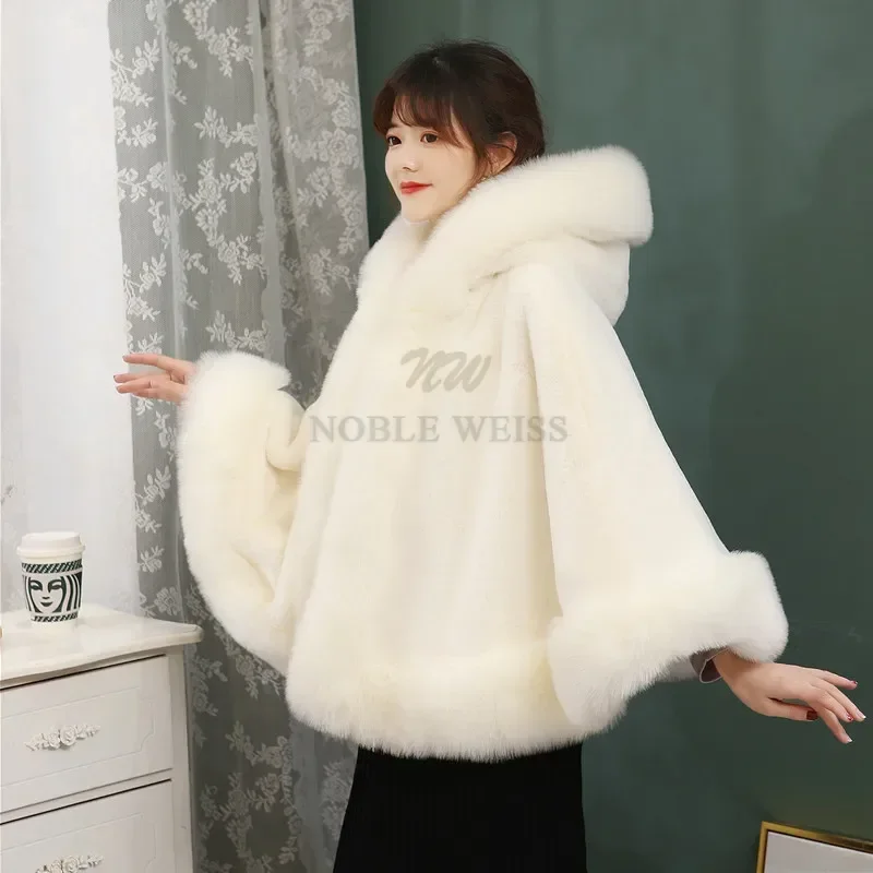 Faux Fur Wedding Party Shawl Winter Warm Bridal Bolero Wedding Coat Wedding Hood Bridal Wrap Party Cape Customized