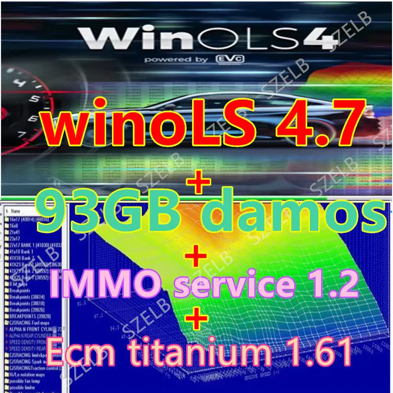 أداة برمجة Winols 4.7 ECU + ملفات damos سعة 93 جيجابايت + ECM TITANIUM 26100 + أداة خدمة Immo V1.2 + دليل فيديو التثبيت