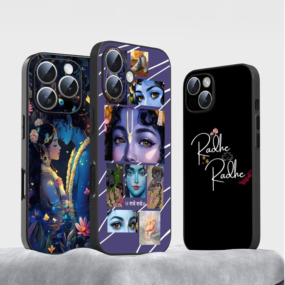 Hinduism Krishna radhey Phone Case For iPhone 16 15 14 13 12 11 Plus Mini Pro Max Limited Edition Soft black Shockproof Cover