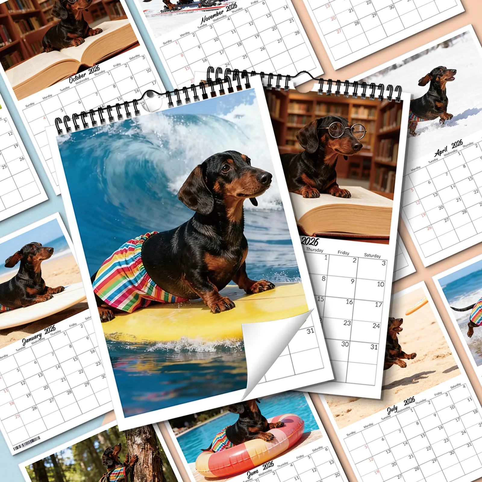 

1 шт. игривый календарь таксы для серфинга, подходит для декора домашнего офиса, отлично подходит для любителей собак, хороший новогодний подарок