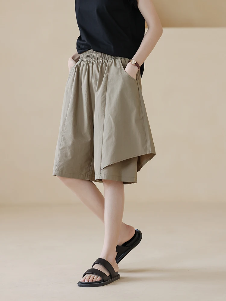 กางเกงขายาวผ้าฝ้ายบางเบาสำหรับฤดูร้อน ทรงหลวม ขากว้าง สไตล์ลำลอง ห้าส่วน ทรงบาน ใส่ได้หลายโอกาส ไซส์ใหญ่ เรียบง่าย