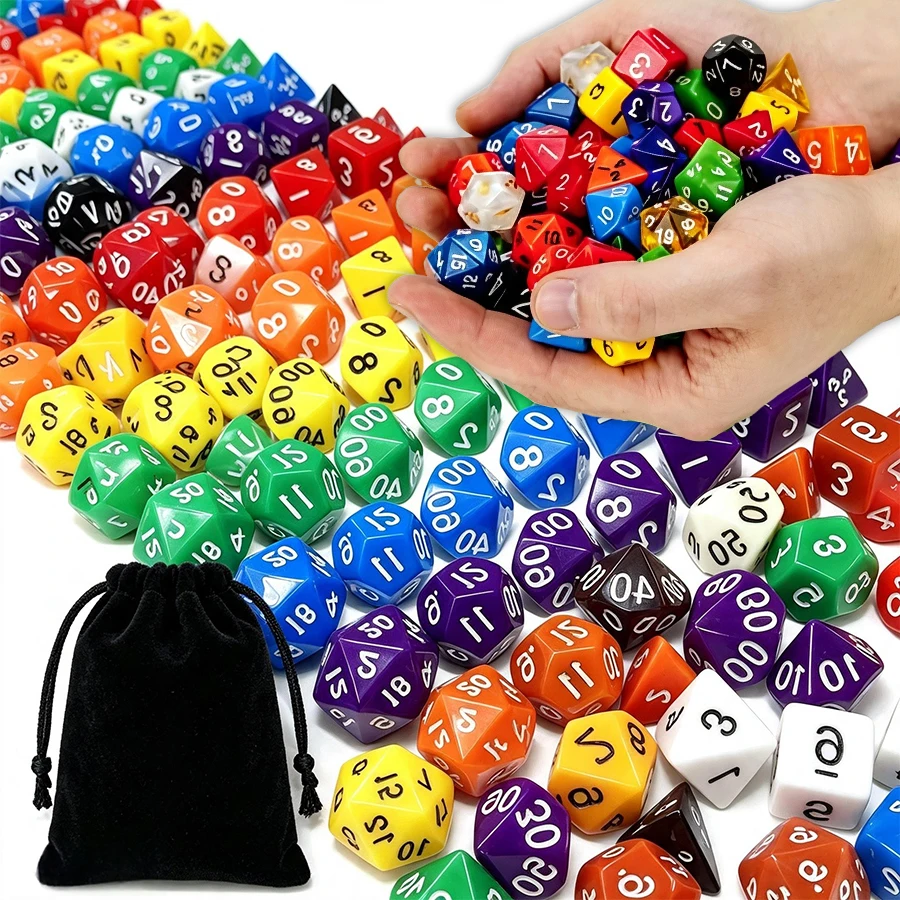8/16/32pcs Multi‑Sided Number Dice Set, Polyhedral Dice & Drawstring Pouch, Ideal for Multi‑Player Game Night, Themed Party XJM