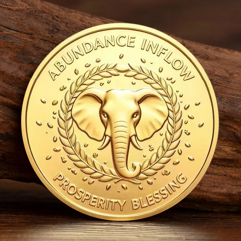Colorful Lucky 777 Wealth Elephant Gold Plated Souvenir Coin Abundance Inflow Prosperity Blessing Commemorative Coin Home Decor