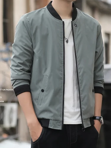 Imagen 1 del producto Chaqueta de aviador cálida y fría de manga larga para hombre, informal, a prueba de viento, para deportes al aire libre, con cremallera, color sólido