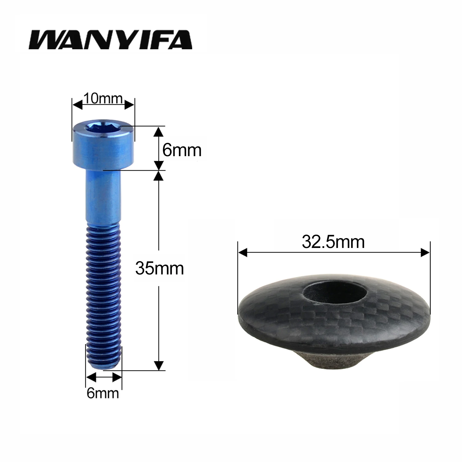 Wanyifa 티타늄 볼트, M6 x 35mm + 1 1/8 인치 3K 탄소 섬유 헤드셋 스템 탑 캡, 도로 산악 자전거 사이클링 액세서리