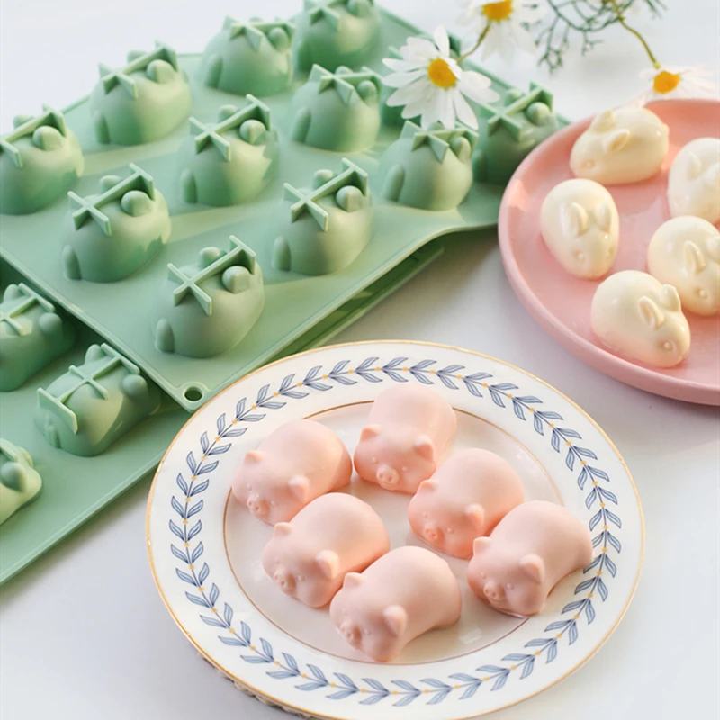 

12 even piggy rabbit silicone mold jelly ice cream cake baking pudding mold baking tools for cakes cooking gadgets