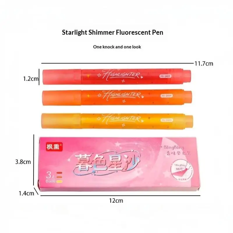 3Pcs Cute Star Glitter Stationery Set  Candy Color Durable School Supplies for Office Worker Students Daily Use