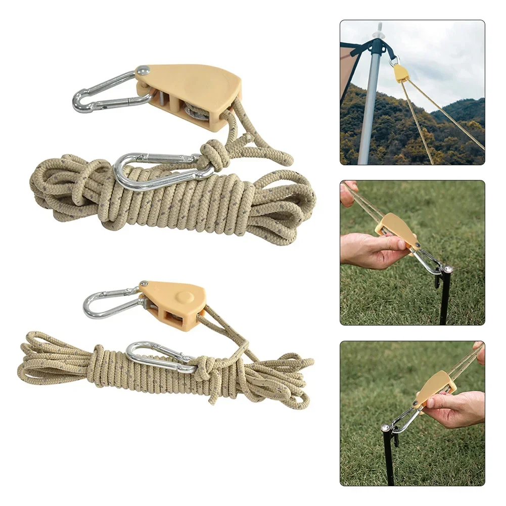 Tent Pull Rope Pulley Fixed Quick Adjuster Metal Wheel Ropes Tensioning Hook Adjustable Ratchet Hangers Camping Equipment