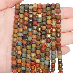 5x5mm AAA Faceted Cube Natural Stone Picasso Jasper Beads Square Spacer Beads For Jewelry Making DIY Charms Bracelet Accessories