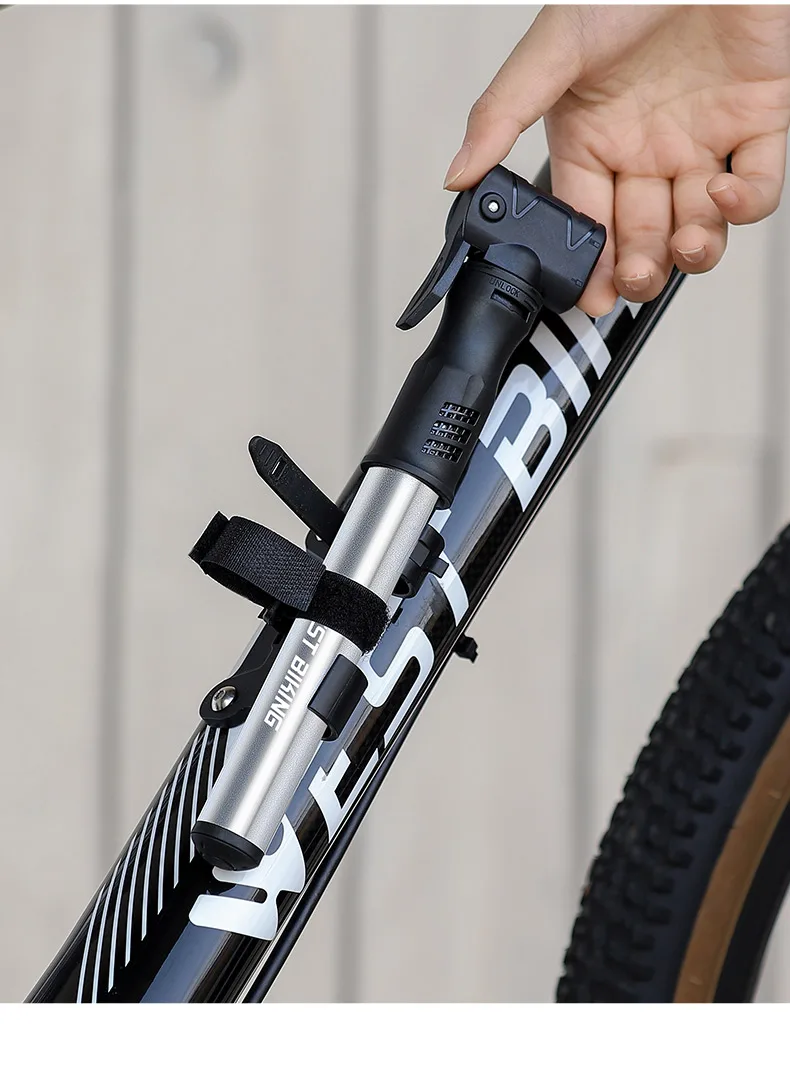 WEST BIKING Tragbare Fahrradpumpe, Mini-Fahrradreifenfüller mit verstecktem Schlauch für Presta- und Schrader-Ventile, Zubehör für Rennrad und Mountainbike – Detail 15
