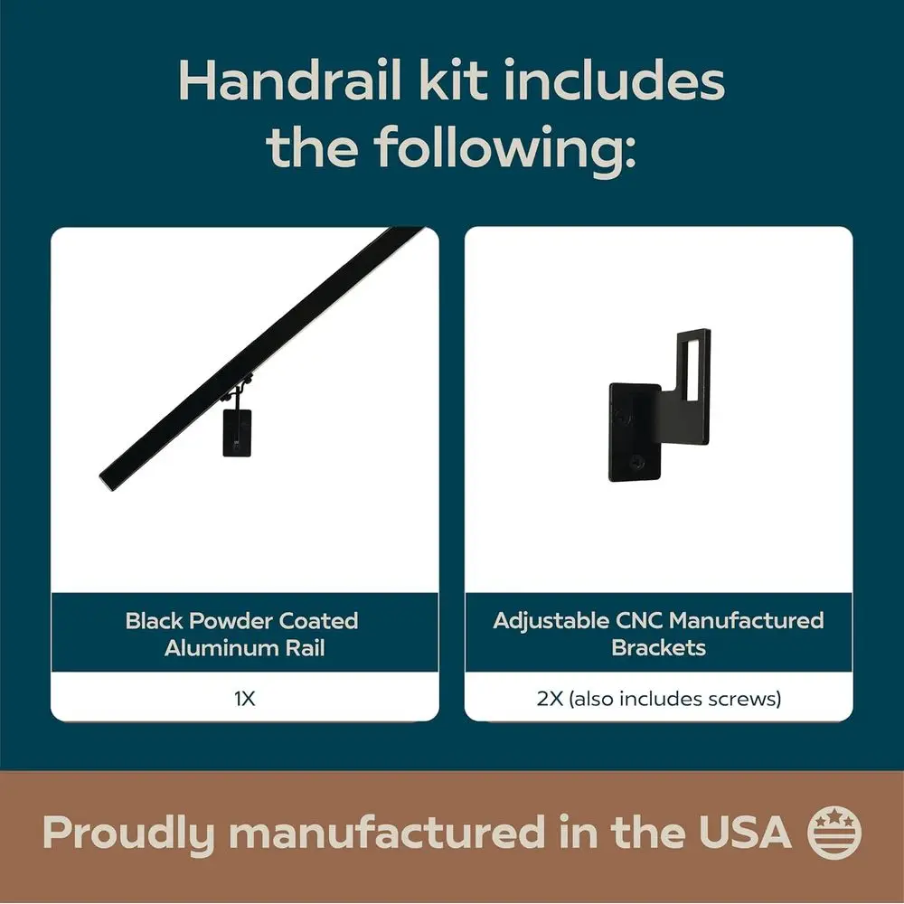 دعامات فولاذية قابلة للتعديل، عودة إلى الحائط، مجموعة درابزين سوداء مطلية بالمسحوق بطول 6 أقدام