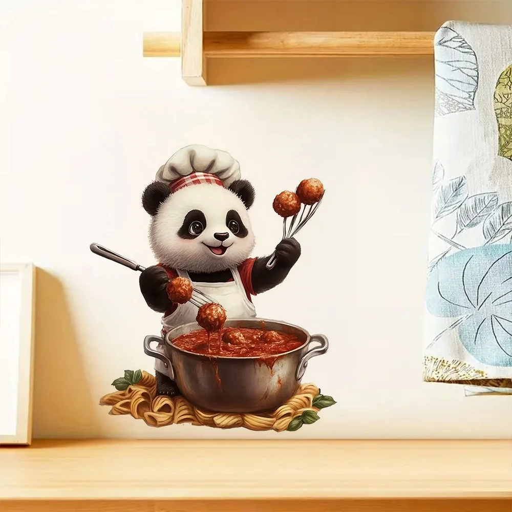 Cute Art Deco Panda Chef Vinyl Sticker, Durable Material, Perfect for Home Wall Decor, Aesthetic Room Decoration