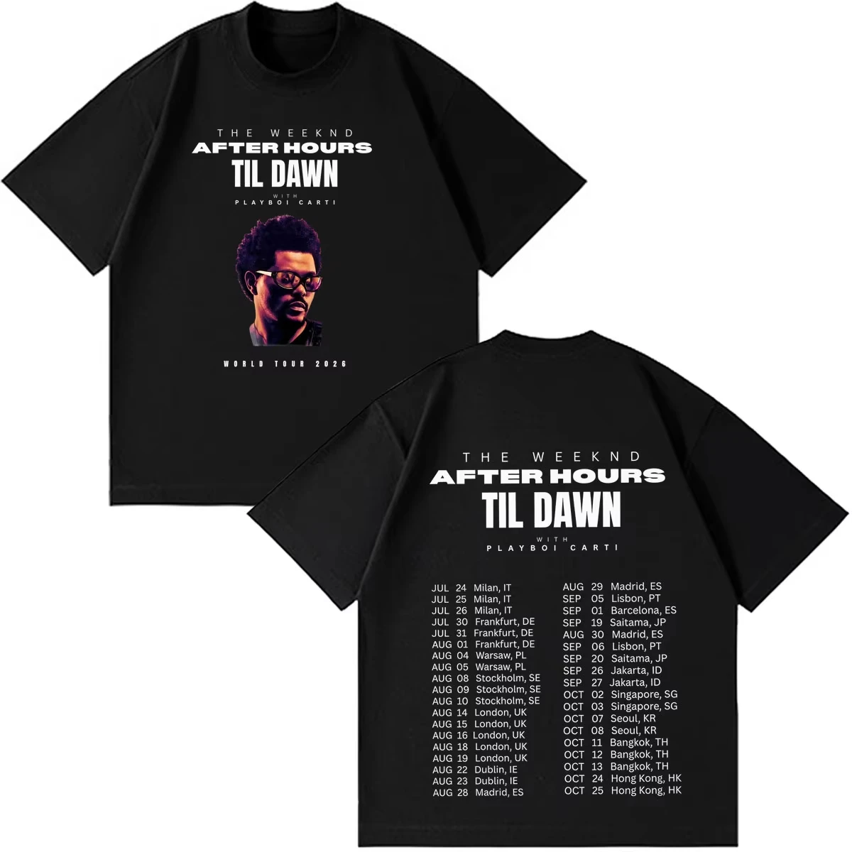 The Weeknd After Hours Til Dawn 2026 Tour Graphic Print Unisex Hip‑Hop Short‑Sleeve Pure Cotton Loose‑Fit T-shirt