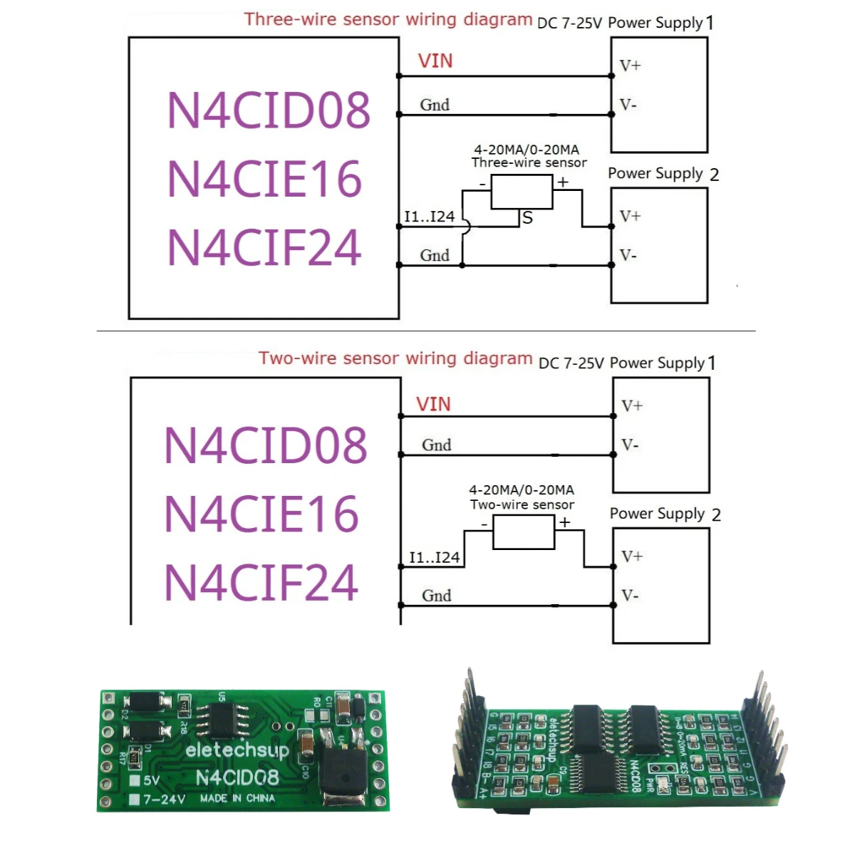 mini DC 5V 12V 24V 8CH 4-20MA 0-20MA MODBUS RTU  RS485 Current Analog Input Collector Module N4CID08