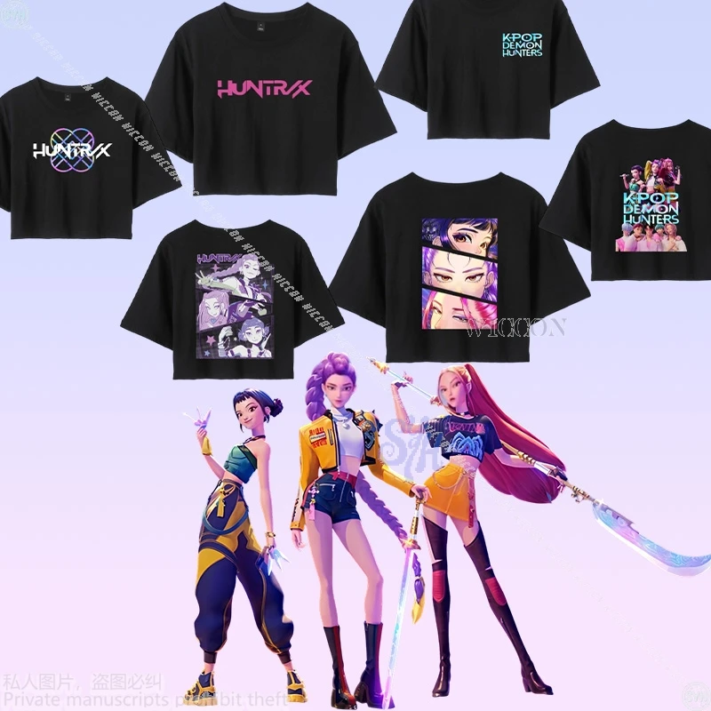 

Kpop Demon Huntrix Sajaboys Zoey Rumi Mira Cosplay Hot Girls Idol Halloween Short Crop Top Sexy Short Sleeved T-shirt
