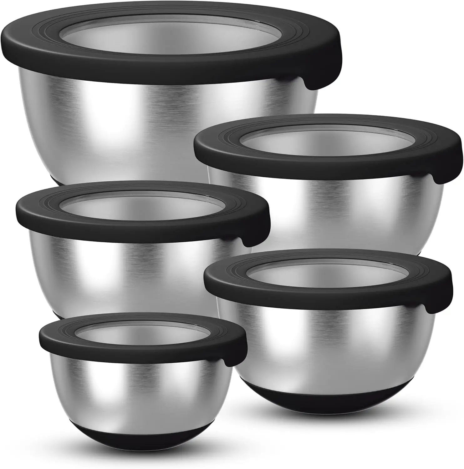 Stainless Steel Mixing Bowls with Airtight Lids Set of 5 Non-Slip Multi-Purpose for Cooking Baking Prepping & Food Storage