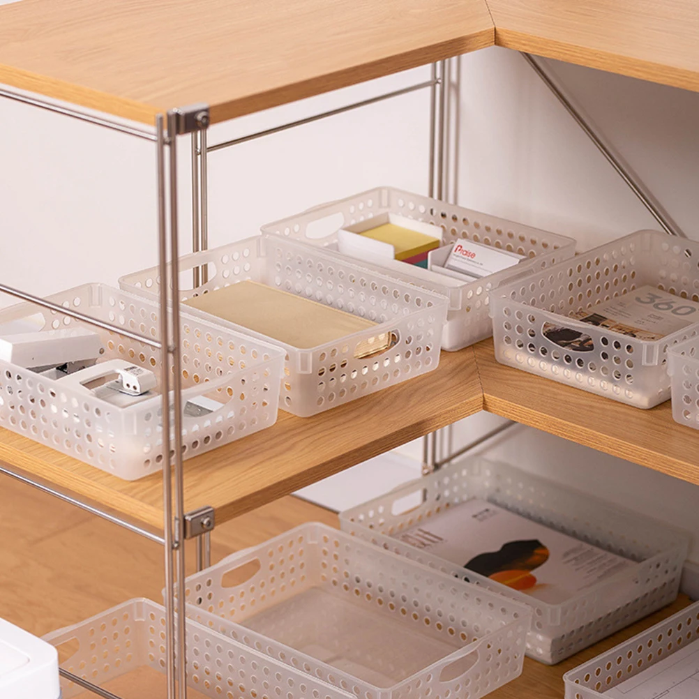 

Stationery File Storage Basket Baskets for Organizing Hollow Plastic Bins Desk Organizer Office Document Sorter White