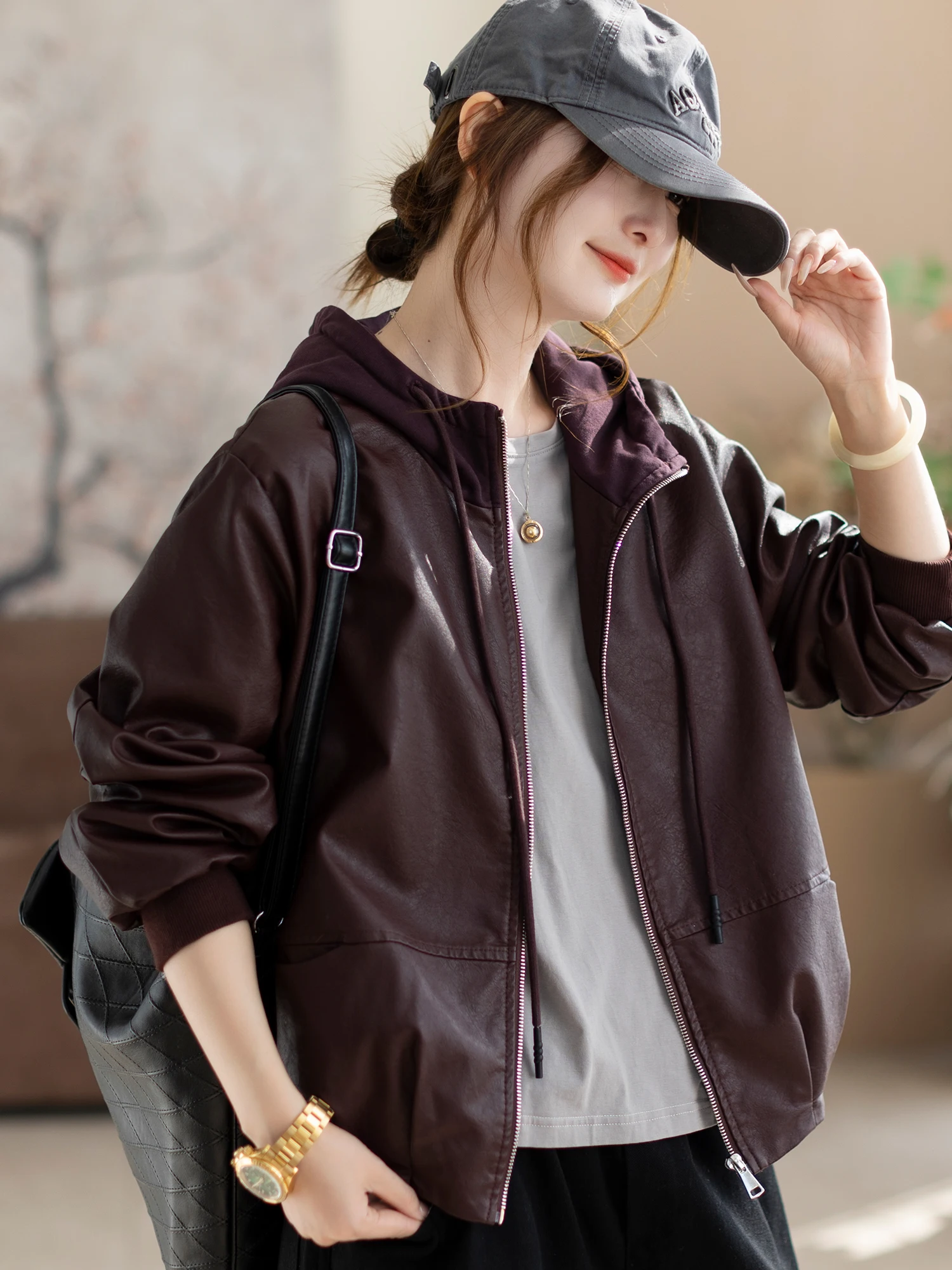 

Новая женская куртка из искусственной кожи свободного кроя для весны и осени, стильная, универсальная, для досуга, модная женская одежда