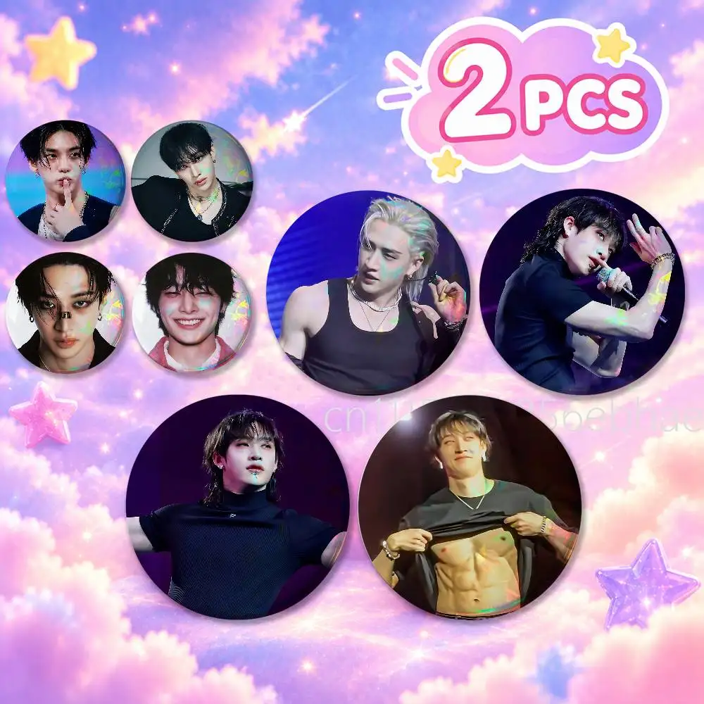 FOR Stray Kids Bang Chan Badge 2Pcs Set Round Button Pin Brooch 25/32/44/58/75mm Fans Collection Backpack Decor Gift