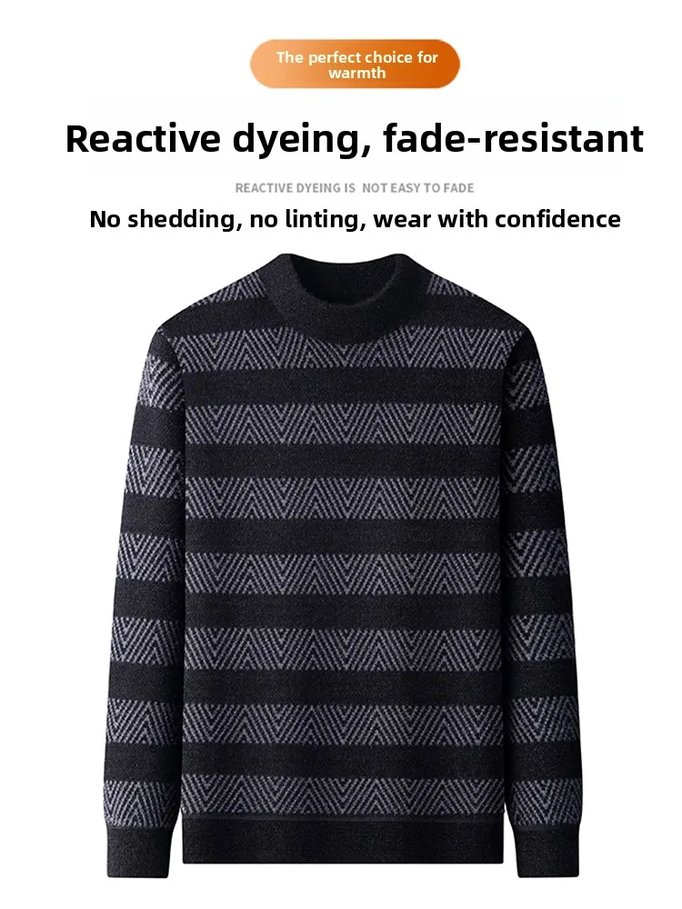 

Thiened шерстяной свитер мужской Faion Ci Sle среднего возраста и ly теплый бархатный вязаный цельный Fce Long Sve Cre...